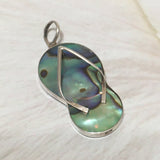 Unique Hawaiian Large Genuine Paua Shell Slipper Necklace, Sterling Silver Abalone MOP Sandal Pendant, N8361 Birthday Valentine Gift