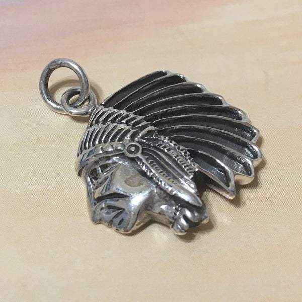 Unique Native American Indian Chief Necklace, Sterling Silver American Indian Pendant, N8327 Statement PC