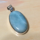 Gorgeous Hawaiian X-Large Genuine Larimar Necklace, Sterling Silver Stunning Oval-Cut Natural Larimar Pendant, N8306 Birthday Mom Gift