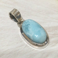 Beautiful Unique Hawaiian Genuine Larimar Necklace, Sterling Silver Natural Larimar Oval Cut Pendant N8303 Birthday Mom Gift, Statement PC