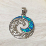 Unique Hawaiian Blue Opal Ocean Wave Necklace, Sterling Silver Blue Opal Wave Pendant, N2359 Birthday Mom Valentine Gift, Island Jewelry