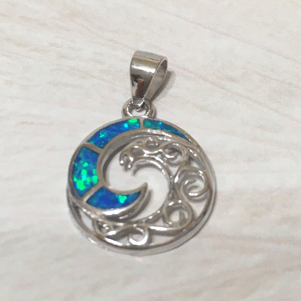 Unique Hawaiian Blue Opal Ocean Wave Necklace, Sterling Silver Blue Opal Wave Pendant, N2358 Birthday Mom Valentine Gift, Island Jewelry