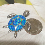 Unique Gorgeous Hawaiian X-Large Blue Opal Sea Turtle Necklace, Sterling Silver Opal Turtle Pendant N2364 Birthday Mom Gift, Statement PC