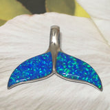 Stunning XX-Large Hawaiian Blue Opal Whale Tail Necklace, Sterling Silver Blue Opal Whale Tail Pendant, N4491 Birthday Valentine Mom Gift
