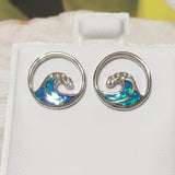 Beautiful Hawaiian Blue Opal Ocean Wave Earring, Sterling Silver Blue Opal Wave Stud Earring, E4480 Valentine Birthday Mom Gift