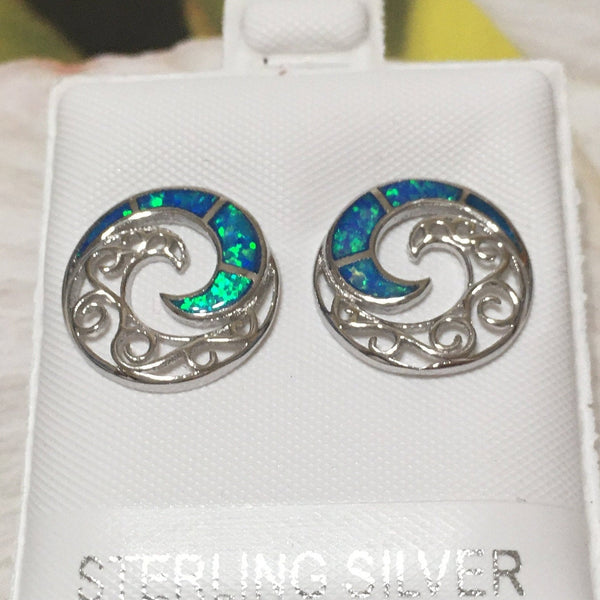 Gorgeous Hawaiian Blue Opal Ocean Wave Earring, Sterling Silver Blue Opal Wave Stud Earring, E4479 Valentine Birthday Mom Gift