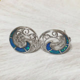 Gorgeous Hawaiian Blue Opal Ocean Wave Earring, Sterling Silver Blue Opal Wave Stud Earring, E4479 Valentine Birthday Mom Gift