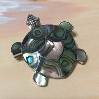 Unique Hawaiian Large Genuine Paua Shell Sea Turtle Necklace, Sterling Silver Abalone MOP Turtle Pendant, N8348 Valentine Birthday Mom Gift