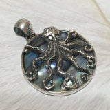 Unique Hawaiian Large Genuine Paua Shell Octopus Necklace, Sterling Silver Abalone MOP Octopus Pendant, N8345 Birthday Wife Mom Gift