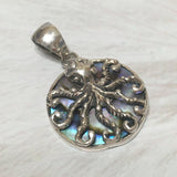 Unique Hawaiian Genuine Paua Shell Octopus Necklace, Sterling Silver Abalone MOP Octopus Pendant, N8341 Birthday Wife Mom Gift