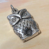 Unique Hawaiian Large 3D Owl Necklace, Sterling Silver Owl Pendant, High Polish & Oxidized Finish, N8322 Birthday Gift, Statement PC