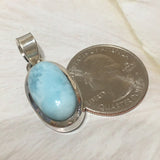 Beautiful Unique Hawaiian Genuine Larimar Necklace, Sterling Silver Natural Larimar Oval Cut Pendant N8303 Birthday Mom Gift, Statement PC