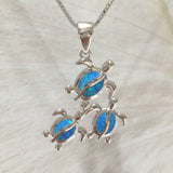 Beautiful Hawaiian Mom & 2 Baby Opal Sea Turtle Necklace, Sterling Silver Blue Opal Sea Turtle Family Pendant, N6173 Birthday Mom Gift