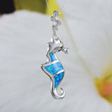 Unique Hawaiian Blue Opal Seahorse Earring and Necklace, Sterling Silver Blue Opal Sea Horse Pendant, N6167S Birthday Valentine Mom Gift
