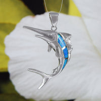 Unique Gorgeous Hawaiian X-Large Blue Opal Marlin Necklace, Sterling Silver Opal Marlin Fish Pendant, N6152 Birthday Mom Gift, Statement PC