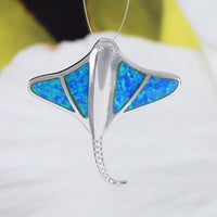 Stunning Hawaiian Large Blue Opal Stingray Necklace, Sterling Silver Blue Opal Sting Ray Pendant, N6153 Birthday Valentine Wife Mom Gift