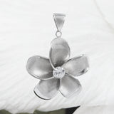 Gorgeous Large Hawaiian Plumeria Necklace, Sterling Silver Plumeria Flower CZ Pendant N6003 Birthday Valentine Mom Gift, Island Jewelry
