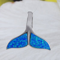 Beautiful Hawaiian Large Blue Opal Whale Tail Earring and Necklace, Sterling Silver Blue Opal Whale Tail Pendant, N6018S Birthday Mom Gift