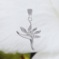 Unique Hawaiian Bird of Paradise Necklace, Sterling Silver Bird of Paradise Flower Pendant, N2005 Birthday Valentine Wife Mom Girl Gift