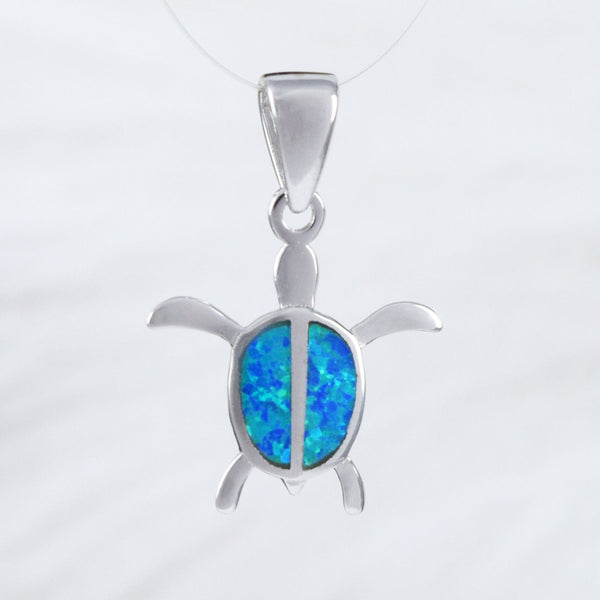 Pretty Hawaiian Blue Opal Sea Turtle Necklace, Sterling Silver Opal Turtle Charm Pendant, N2012 Birthday Valentine Mom Gift, Island Jewelry