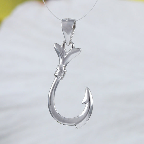 Pretty Hawaiian 3D Fish Hook Necklace, Sterling Silver 3D Fish Hook Pendant, N2013 Birthday Valentine Mom Girl Gift, Island Jewelry