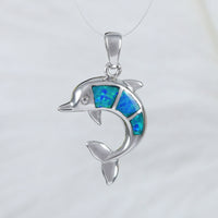 Unique Pretty Hawaiian Blue Opal Dolphin Necklace, Sterling Silver Opal Dolphin Pendant, N2025 Birthday Valentine Mom Gift, Island Jewelry
