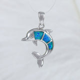Pretty Hawaiian Blue Opal Dolphin Necklace and Earring, Sterling Silver Blue Opal Dolphin Pendant, N2025S Birthday Valentine Mom Girl Gift