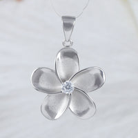 Beautiful Hawaiian Plumeria Necklace, Sterling Silver Plumeria Flower CZ Pendant, N2031 Birthday Valentine Wife Mom Gift, Island Jewelry