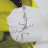 Stunning Hawaiian X-Large Gecko Necklace and Earring, Sterling Silver Gecko Pendant, N6120S Birthday Valentine Wife Mom Gift, Statement PC