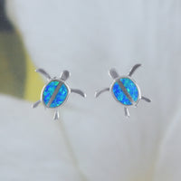 Beautiful Hawaiian Blue Opal Sea Turtle Earring, Sterling Silver Blue Opal Turtle Stud Earring, E4019 Birthday Wife Mom Valentine Gift