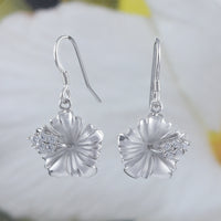 Beautiful Hawaiian Hibiscus Earring, Official Hawaii State Flower, Sterling Silver Hibiscus CZ Dangle Earring, E4124 Birthday Wife Mom Gift