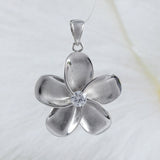 Beautiful Hawaiian Large Plumeria Earring and Necklace, Sterling Silver Plumeria Flower CZ Pendant, N6001 Birthday Anniversary Mom Wife Gift