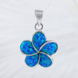 Beautiful Hawaiian Blue Opal Plumeria Earring and Necklace, Sterling Silver Opal Plumeria Flower Pendant, N6005 Birthday Valentine Mom Gift