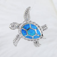 Beautiful Hawaiian Sea Turtle Earring and Necklace, Sterling Silver Blue Opal Turtle Pendant, N6022S Birthday Valentine Wife Mom Gift