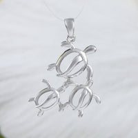 Beautiful Mom & 2 Baby Sea Turtle Necklace, Sterling Silver Hawaiian Sea Turtle Pendant, N6026 Birthday Valentine Mom Gift, Island Jewelry