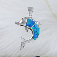 Gorgeous Hawaiian Large Blue Opal Dolphin Necklace, Sterling Silver Blue Opal Dolphin Pendant, N6030 Birthday Valentine Mom Gift