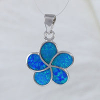 Beautiful Hawaiian Blue Opal Plumeria Necklace and Earring, Sterling Silver Blue Opal Plumeria Flower Charm Pendant N2032S Birthday Mom Gift