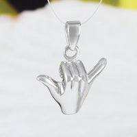 Unique Hawaiian 3D Hang Loose Necklace and Earring, Shaka Sign, Sterling Silver Hang Loose Pendant, N6129S Birthday Valentine Mom Gift