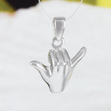 Unique Hawaiian 3D Hang Loose Necklace, Shaka Sign, Sterling Silver Hang Loose Pendant, N6129 Birthday Valentine Mom Gift, Island Jewelry