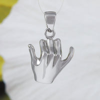 Unique Hawaiian 3D Hang Loose Necklace and Earring, Shaka Sign, Sterling Silver 3D Hang Loose Pendant, N6130S Birthday Christmas Mom Gift