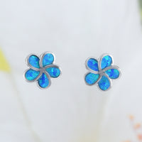 Beautiful Hawaiian Blue Opal Plumeria Earring, Sterling Silver Blue Opal Plumeria Flower Stud Earring E4025 Birthday Wife Mom Valentine Gift