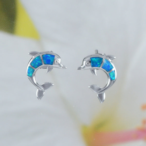 Beautiful Hawaiian Blue Opal Dolphin Earring, Sterling Silver Opal Dolphin Stud Earring, E4029 Birthday Mom Valentine Gift, Island Jewelry