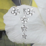 Beautiful Hawaiian 3 Plumeria Earring and Necklace, Past Present & Future, Sterling Silver 3 Plumeria Flower CZ Pendant, N6137S Mom Gift