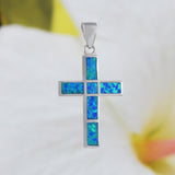 Gorgeous Hawaiian Blue Opal Cross Necklace, Sterling Silver Blue Opal Cross Pendant, N6165 Birthday Valentine Mom Anniversary Gift