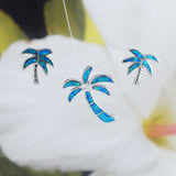 Beautiful Hawaiian Blue Opal Palm Tree Earring and Necklace, Sterling Silver Blue Opal Palm Tree Pendant, N6014 Birthday Valentine Mom Gift