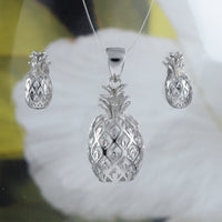 Beautiful Large Hawaiian Pineapple Necklace and Earring, Sterling Silver 3D Pineapple Pendant, N6131S Birthday Valentine Wife Mom Gift