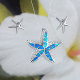 Gorgeous Hawaiian Large Blue Opal Starfish Earring and Necklace, Sterling Silver Opal Starfish Pendant N6020S Birthday Valentine Mom Gift