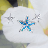 Beautiful Hawaiian Large Blue Opal Starfish Earring and Necklace, Sterling Silver Blue Opal Starfish Pendant, N6016 Birthday Mom Gift