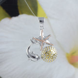 Unique Hawaiian Tri-color Starfish Dolphin Sand Dollar Necklace, Sterling Silver Starfish Pendant, N8555 Birthday Valentine Mom Gift