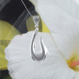 Unique Hawaiian Large 3D Fish Hook Necklace, Sterling Silver 3D Fish Hook Pendant, N8561 Birthday Valentine Gift, Island Jewelry